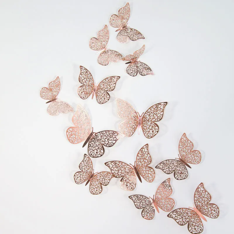 12Pcs/Set 3D Gold Butterflies Home Decor Rose Gold Silver Chrome Gold  Butterfly Stickers for Wall Home Party Decor Supplies - AliExpress