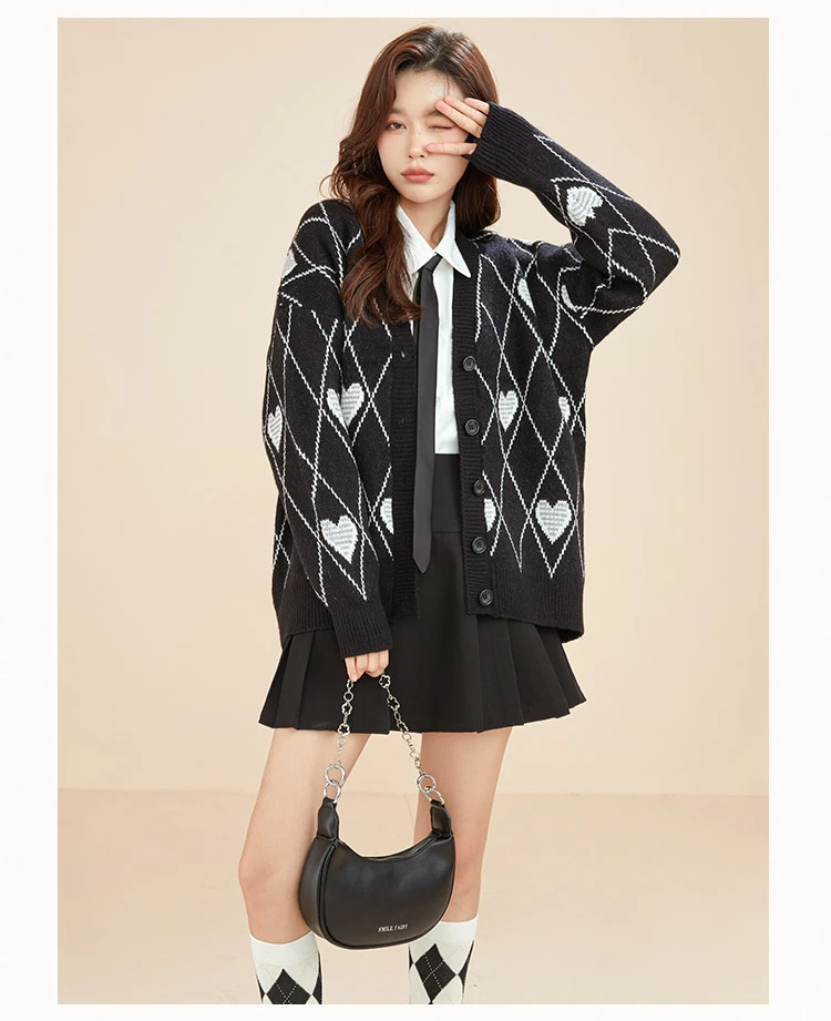 ugly christmas sweater Cardigan Women Sweater Aesthetic Vintage Y2k Harajuku Oversized Casual Gothic Style Fashion V-neck  Loose  Knitwear Tops Coat cable knit sweater