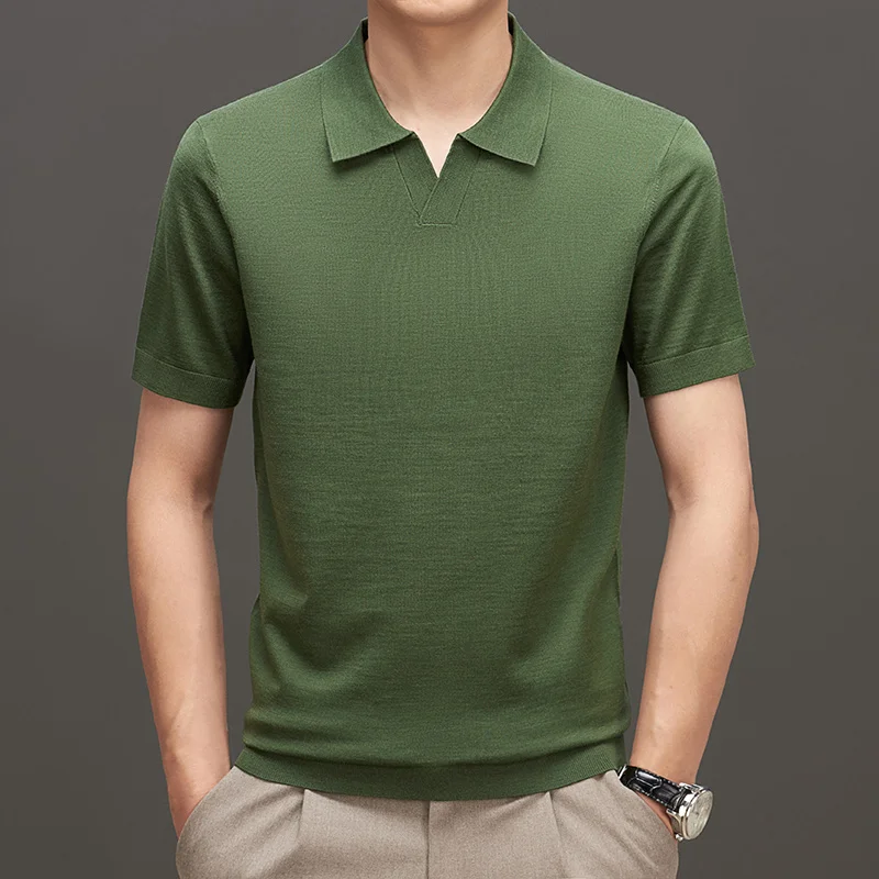 

Fall Men's Clothing Pure Wool 48-Piece Worsted Dovetail Collar Short-Sleeved Sweater Loose Fashion City Slim Luxury Authentic