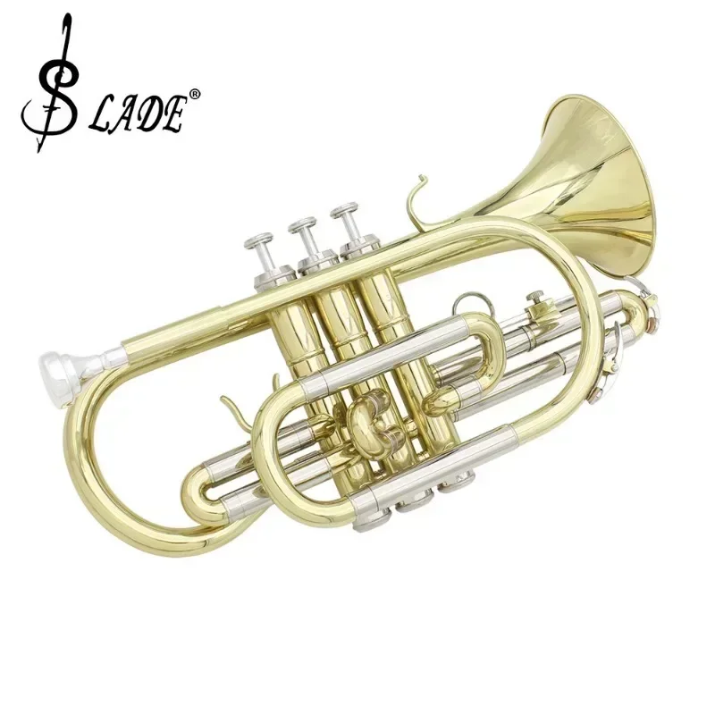 Professional Bb Cornet B Flat Gold Plated Brass Cornet Instrument with Mouthpiece Gloves Cleaning Cloth Carrying Case Parts