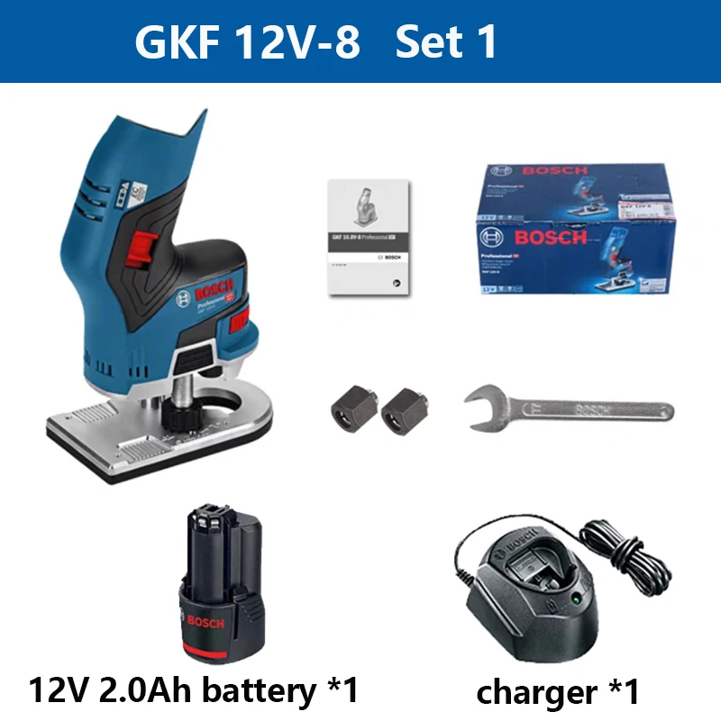 Cordless Palm Router Bosch GKF 12V-8 set, 12 V, 2 x 3,0 Ah, charger +  carrying case L-Boxx 136