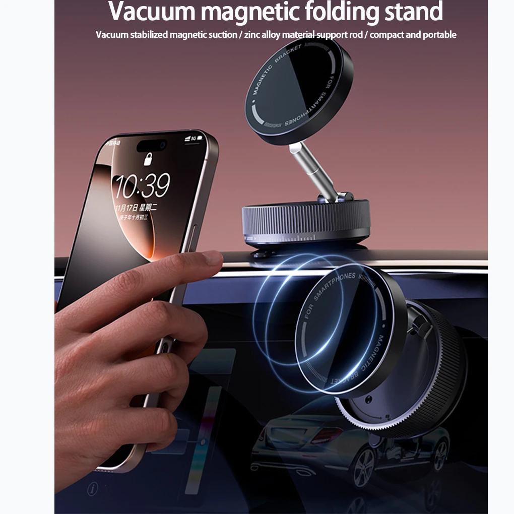 Universal Car Phone Holder 360 Degree Adjustable Vacuum Mount Magnetic Holder Foldable Design for Car/Desk/Bathroom/Travel/Gym