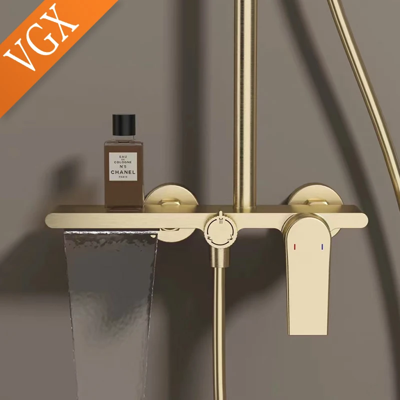 VGX Shower System Set Bathroom Shower Faucet Set 3-way Rainfall Shower Set Shower Mixer Crane with Hand Shower Set Gold Black 2