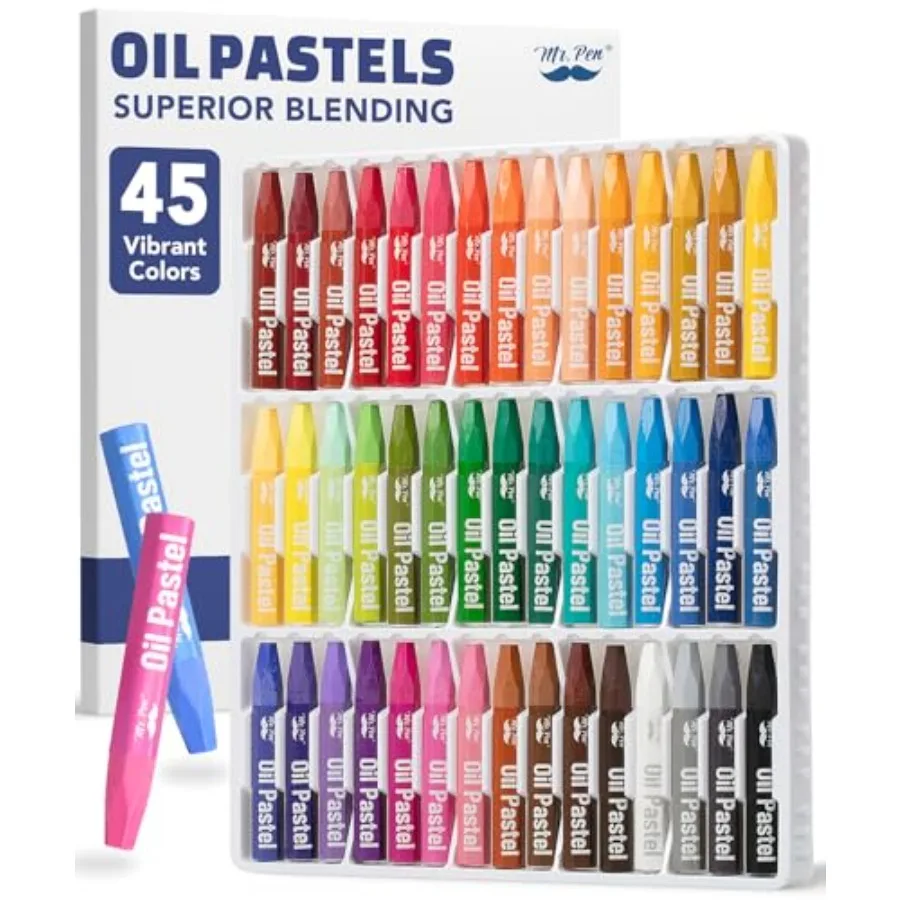19114-6082de.jpg - Oil Pastels Set, 45 Pack, Assorted Colors, Hexagonal Oil Pastel Sticks for Paper, Canvas, Black Paper and Wood, Smooth Blendi