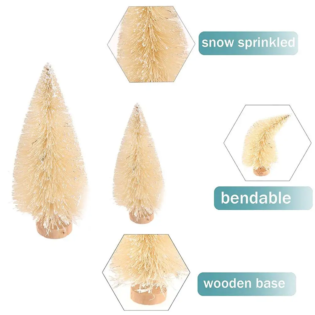 8PCS Christmas Tree Ornament  Stable Standing Sisal Silk Wood Mini Christmas Tree Home Decoration Ideal Present for Indoor