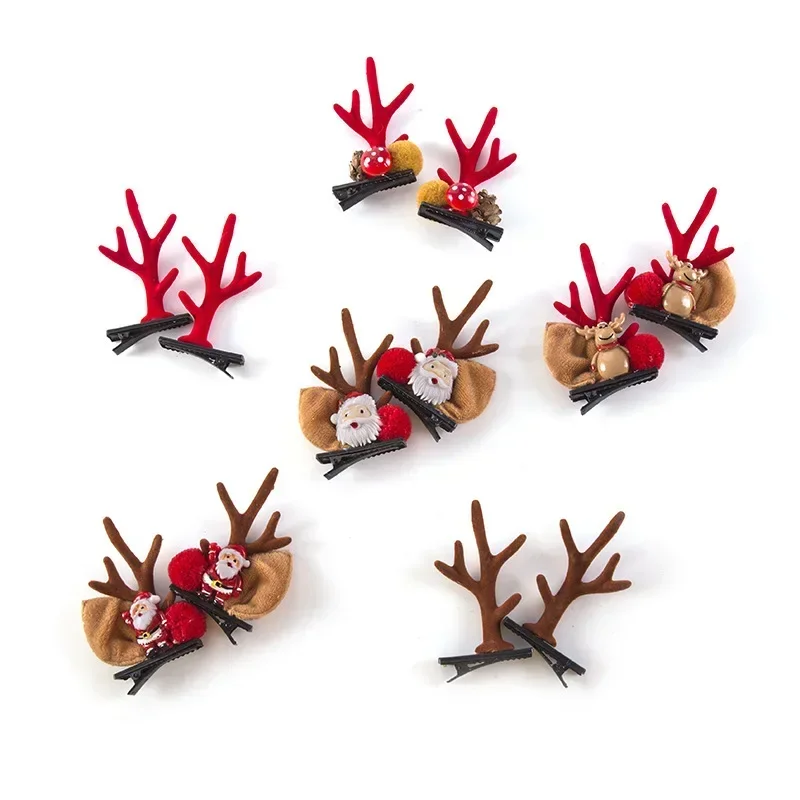 2pcs Cute Christmas Style Headwear Reindeer Ears Hair Clip Classic Xmas Women Hairpin Party Cosplay Hair Accessories for Girls
