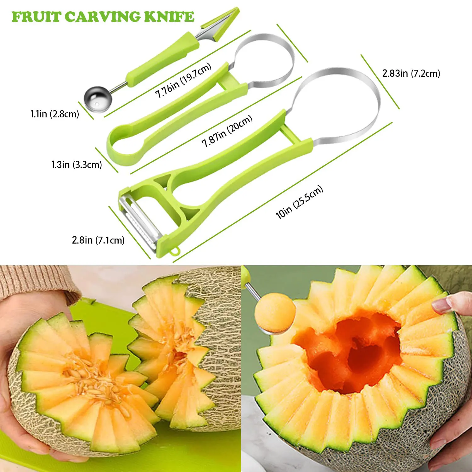 Rvs Dig Fruit Kit Cup Cutter Voor Fruit Meloen Gehaktbal Schepbal Bal Maker Zaadverwijderaar Mes En Fruit Carving Tools