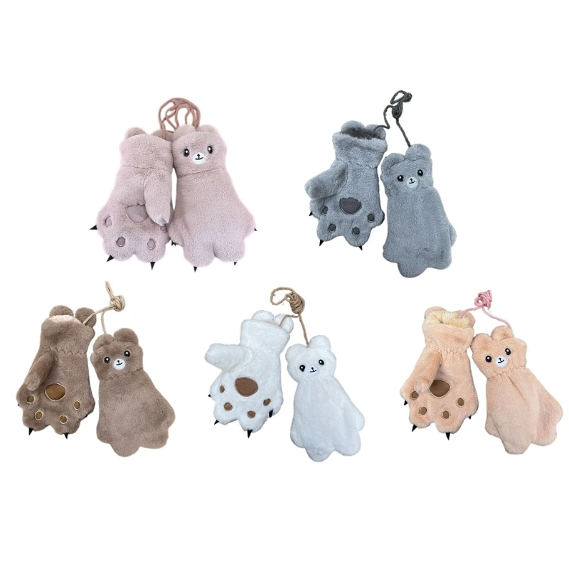 

1 Pair Stylish Cartoon Bear Children Gloves Full Finger Mittens with Long Chain