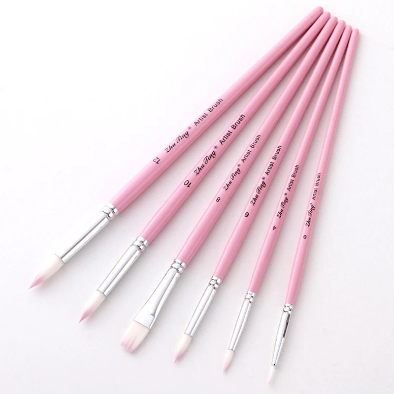 6 Pcs/Set Macaron Wooden Handle Nylon Hair Painting Brushes Watercolor Oil Acrylic Brush Art Pen for School Student Supply 3