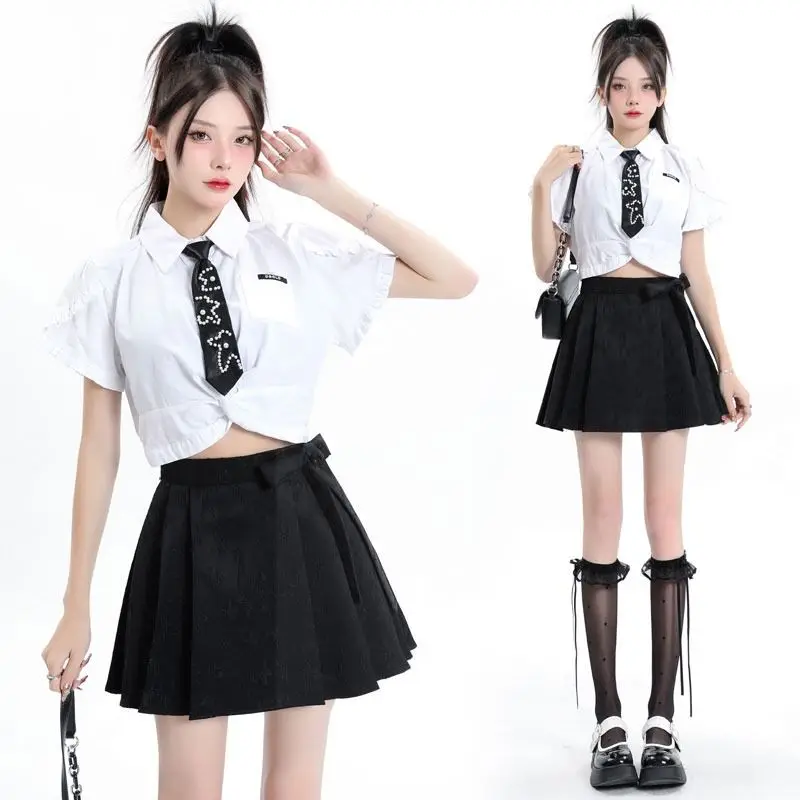 Black Floral Horse Face Skirt Half Skirt Women Summer Show Fashionable and Simple Figure High Waisted A-line Pleated Short Skirt