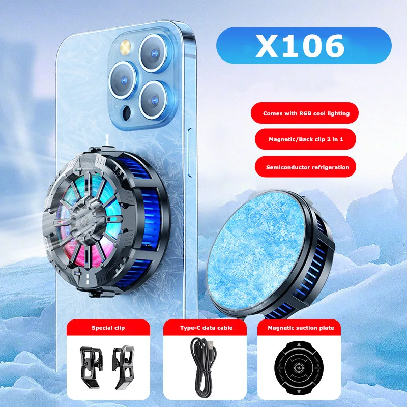 

X106 3 Gears Adjustable Magnetic/ Back-clip 2 IN 1 Game Cooler Semiconductor Cooling Radiator for IPhone Android Cool Heat Sink