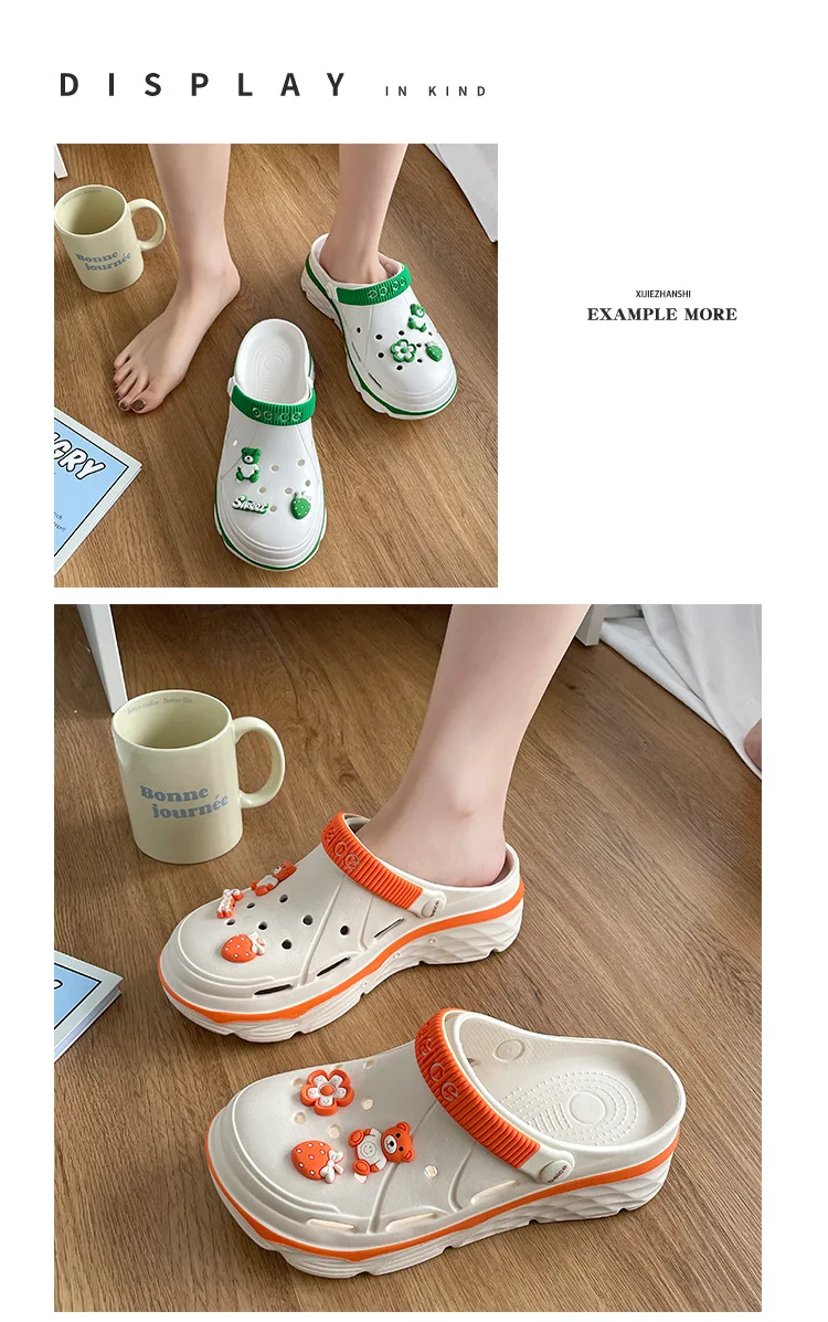 2024 جديد إيفا ثقب سميك أحذية المرأة الصيف الصلبة لطيف DIY بها بنفسك الصنادل والشباشب زيادة المضادة للانزلاق أحذية الشاطئ النساء