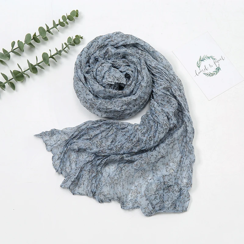 Wrinkle Floral Printed Hijab Scarf For Woman Muslim Hijabs Shawls Lafy Elegant Wrap Soft Muffler Islam Turban Female Scarves 5