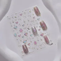 1pcs 5D Shell Light Nail Stickers Shoiny Gold Border Love Heart Bowknot Moon Star Nai Art Decal Manicure Decorations 2