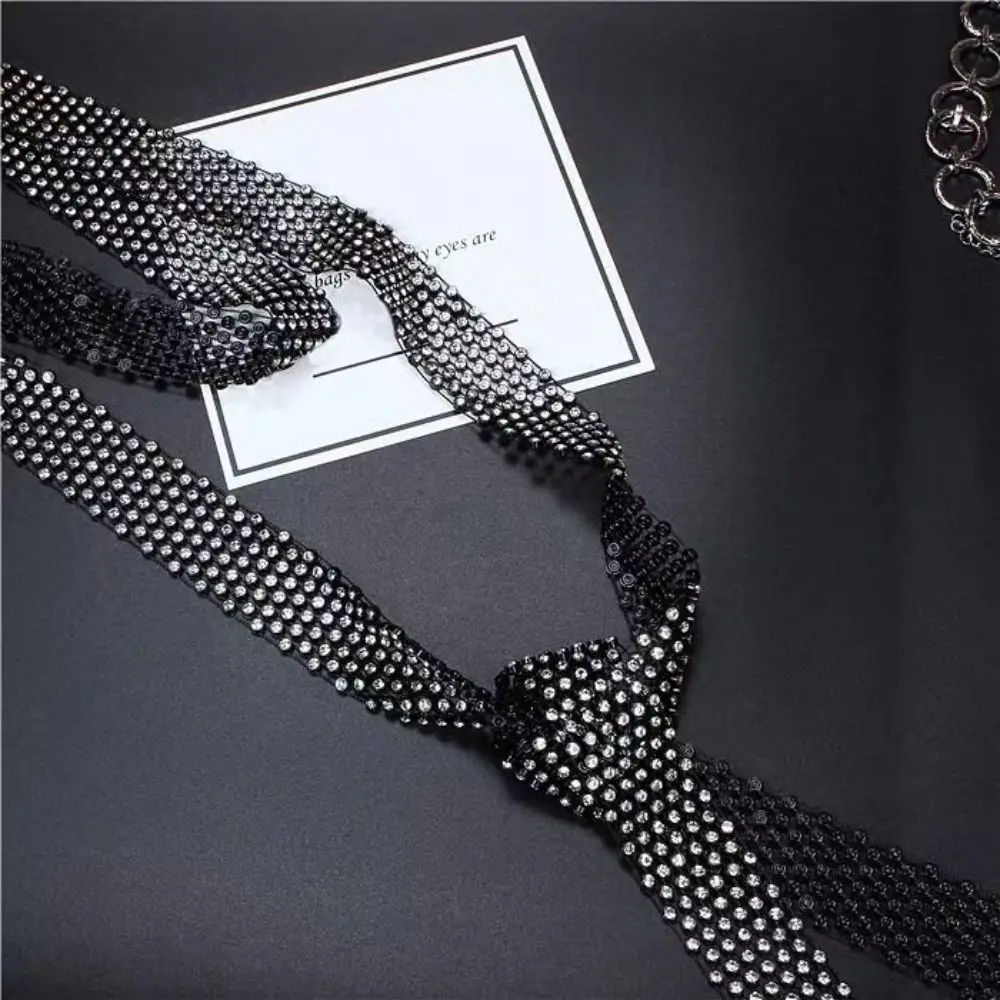 Leichte 90/130/150 cm Strass-Krawatte, schwarz/weiß, lange Krawatte, glänzend, exquisit, schillernde, verzierte Krawatte, Unisex – Detail 7