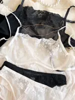 Ensemble de Lingerie Sexy en dentelle brodée de fleurs pour femmes, soutien-gorge français Ultra-fin en maille transparente, décoration détachable, sous-vêtements en chaîne 4