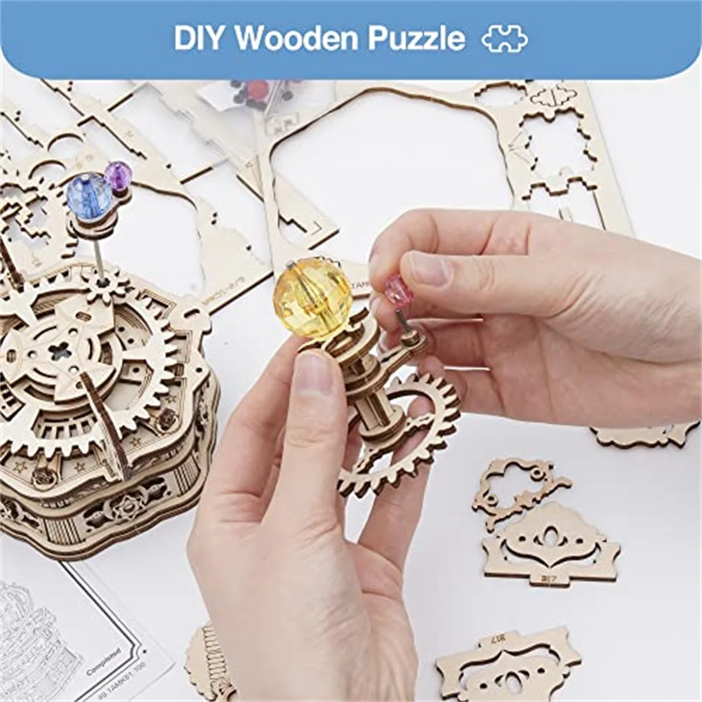 Robotime Rotating Starry Night Mechanical Music Box 3D Wooden Puzzle Assembly Model Building Craft Kits for Children Kids AMK51 4