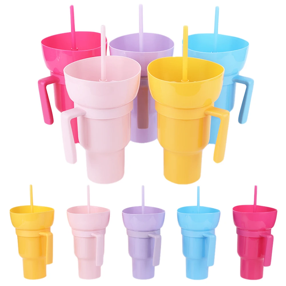 2In1 Stadium Tumbler with Snack Bowl Straw Travel Cup Leak Proof Reusable