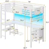 Loft Bed Twin Size with L-Shaped Desk, LED Lights,Charging Station, Twin Metal Loft Bed Frame with Fabric Drawers & Shelve 6