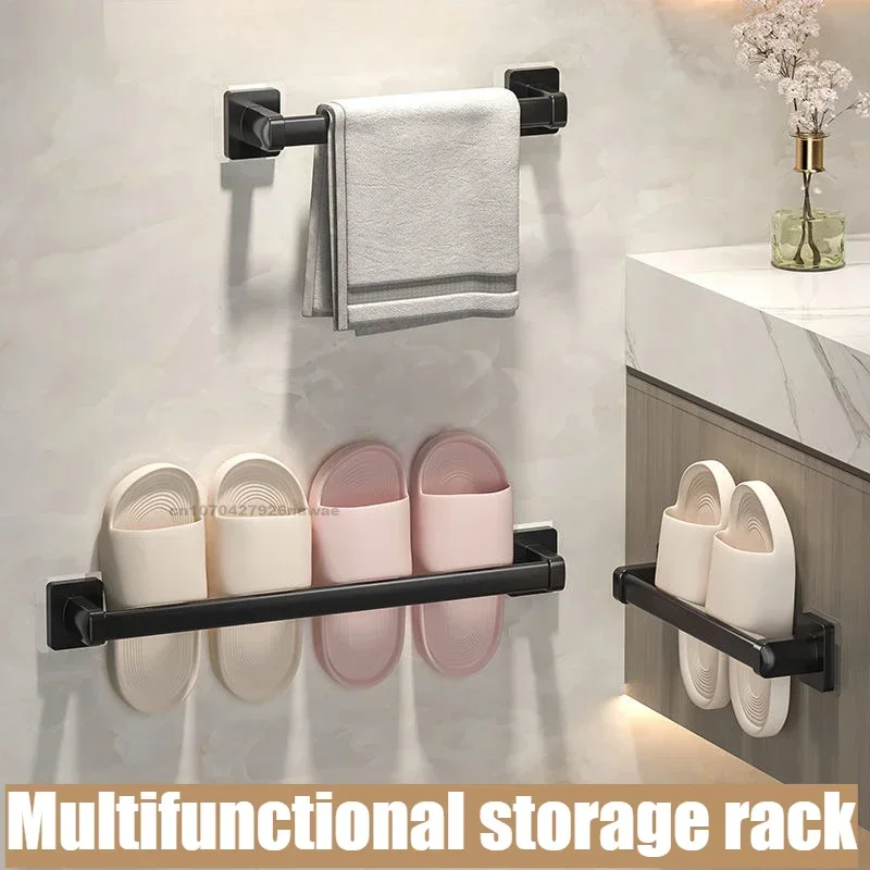 Towel rack Wall Mounted Bathroom Storage Rack No Drilling Horizontal Bar Kitchen Accessories