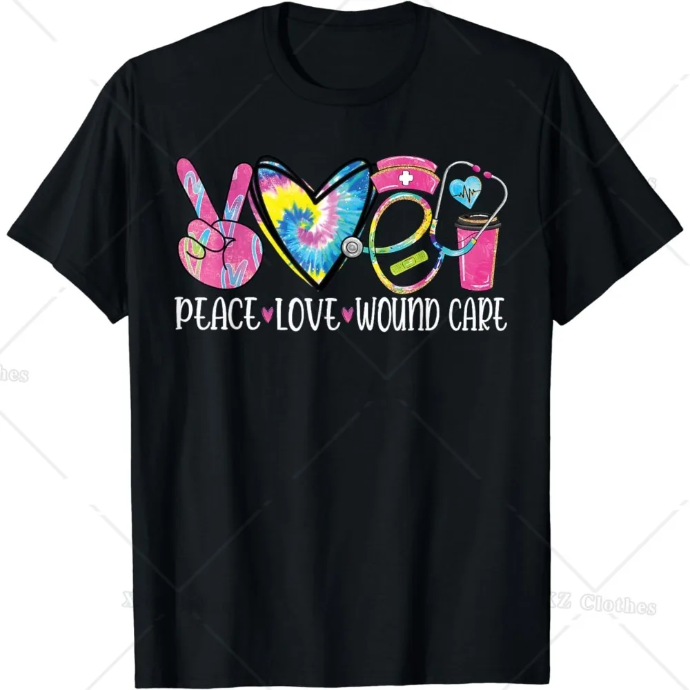 

Peace Love Wound Care Nurse Nursing Heart Stethoscope T-Shirt for Women Men