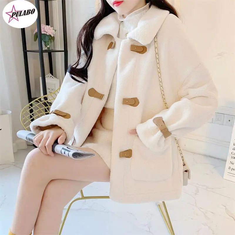 Pulabo Ropa Mujer Cappotto Di Lana Di Pecora Moda Coreana Cappotto Invernale Da Donna Tutto-Fiammifero 2024 Giacca Morbida E Calda Cappotto Di Montone
