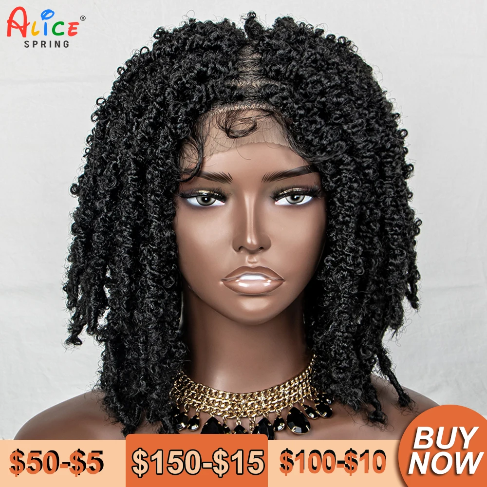 

14 Inches Braided Wigs Synthetic Lace Front Wigs Dreadlocks Short Bob Knotelss Wigs with Baby Hair for Black Women Daily Wear