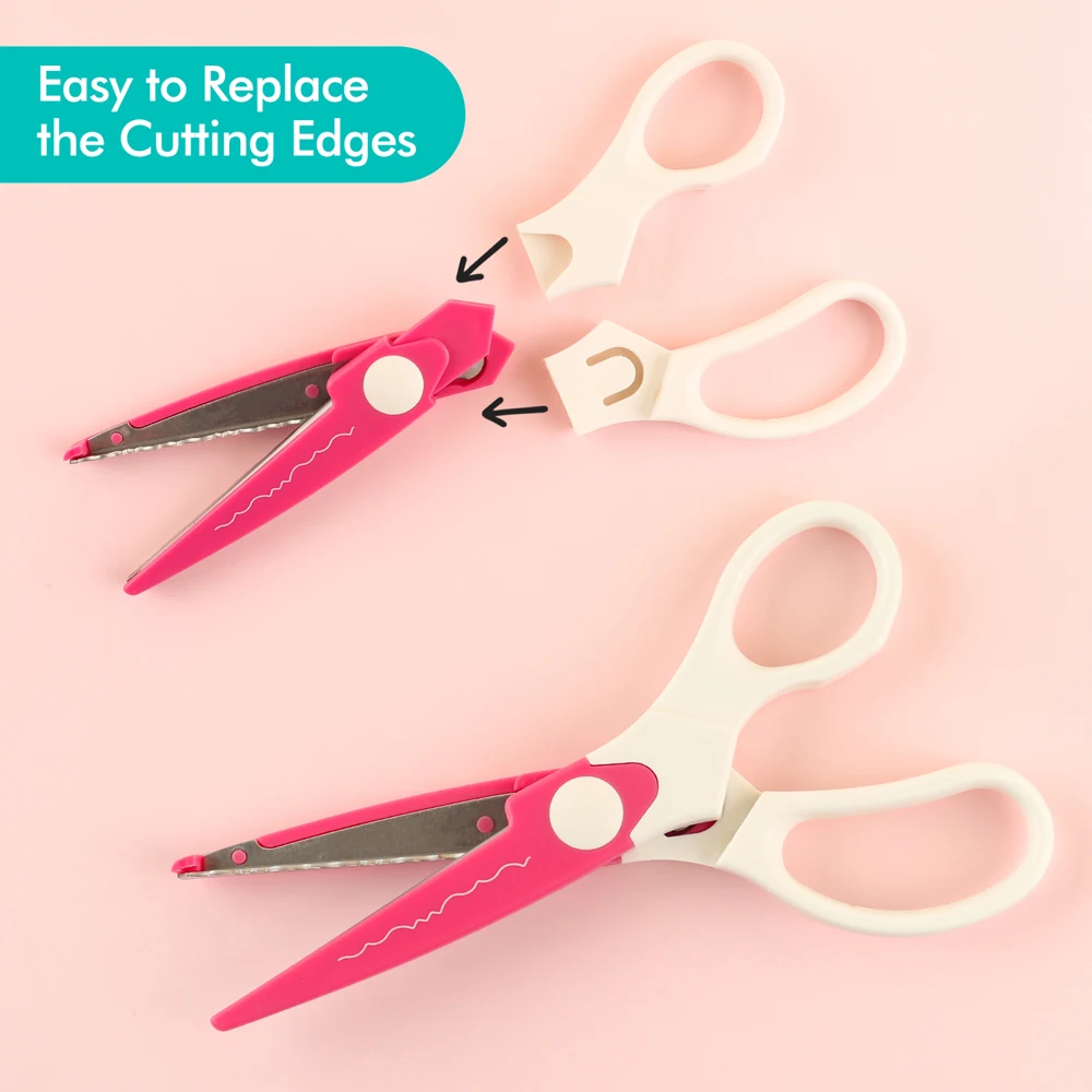 Pink Scissors for Fabric Cutting, Zigzag Scissors, Adult Scrapbooking Scissors with Decorative Edge, Great for Many Kinds of Sewing Fabrics, Leather