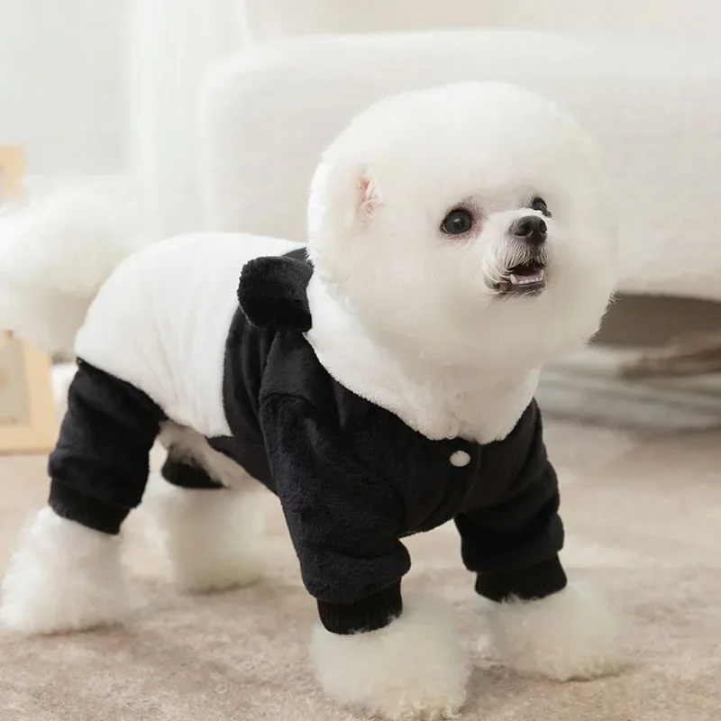 

Pet Clothing Fall and Winter Dog Cute Panda Four-legged Variant Suit Pet Warm Cartoon Fleece Coat Cats Quirky Teddy Clothes