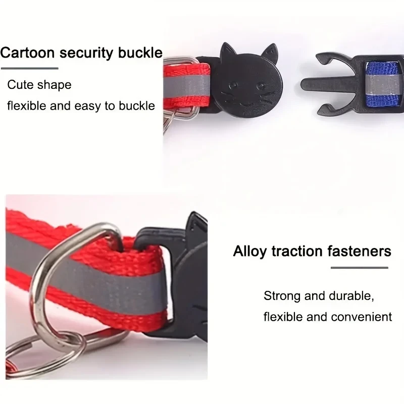 10-Pack Reflective Breakaway Cat Collars with Bells & Round Ears, Durable Polyamide Material, Adjustable Safety Pet Collar Set w 4