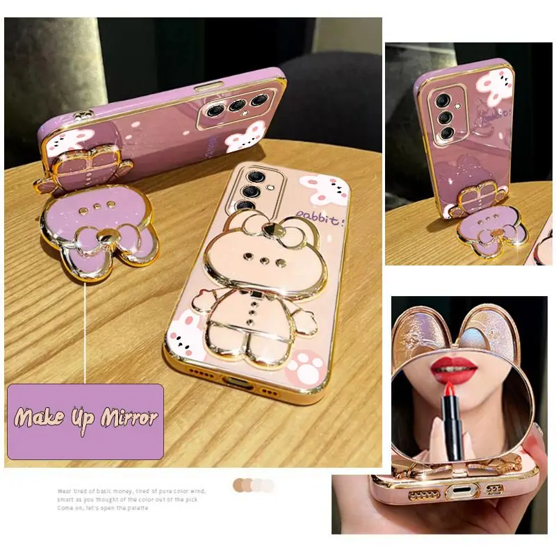 Elegant Diamond Wrist Strap Phone Holder Case with Rabbit Design and Stand Functionality
