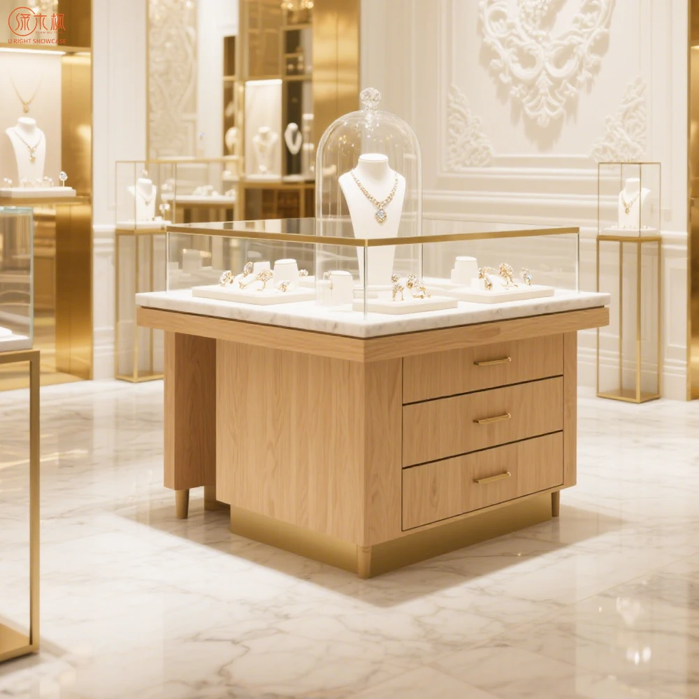 맞춤형 현대식 주문 제작 보석 진열장 쇼핑몰 디스플레이 캐비닛 디자인 원목 보석 진열장 제조업체