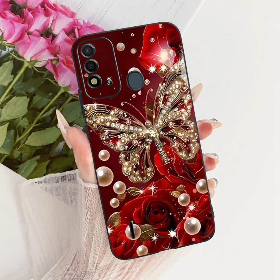 Elegant Flower & Butterfly Soft Black Silicone Phone Case