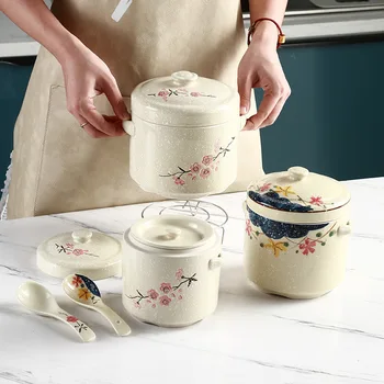 Ceramic Waterproof Stew Pot with Lid Double Lid Stewed Bird Steamed Egg Double Ear Stew Pot Family Soup Cup Restaurant
