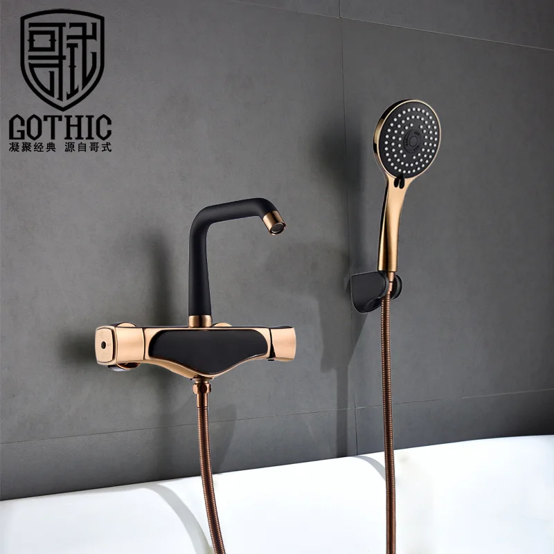 

Nordic Copper Bathtub Faucet Hotel Hanging Wall Mounted Rose Gold Bath Mixer Side Type Hot and Cold Shower System Shower Set