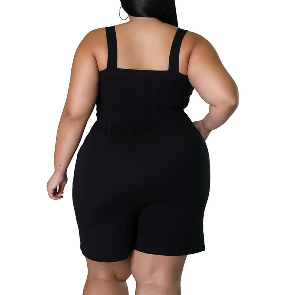 FS Plus Size Women Clothing Outfits Feminino Solid Color Pleated Pocket Shorts Summer Womens Large Size Jumpsuits 2022 Fashion