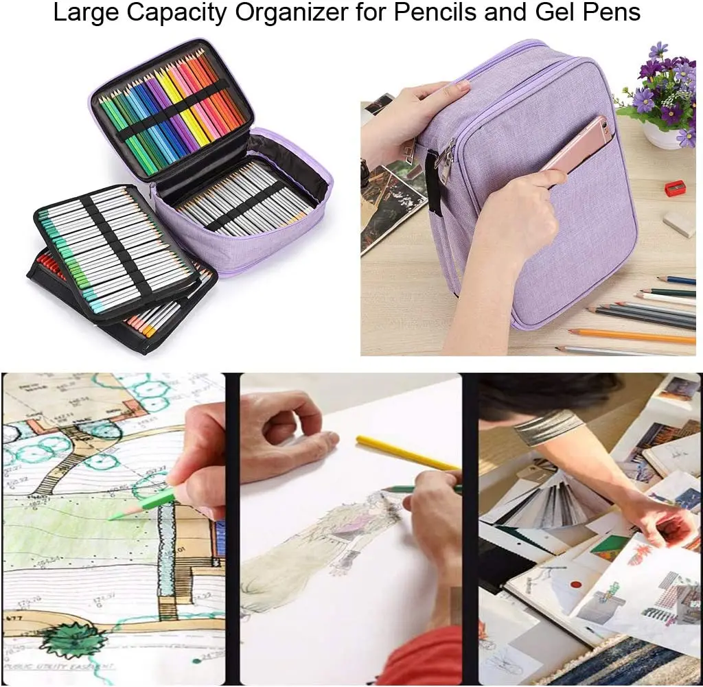 YOUSHARES Big Capacity Colored Pencil Case - 300 Slots large Pen Case  Organizer with Multilayer Holder for Prismacolor Colored Pencils & Gel Pen  (Grey)