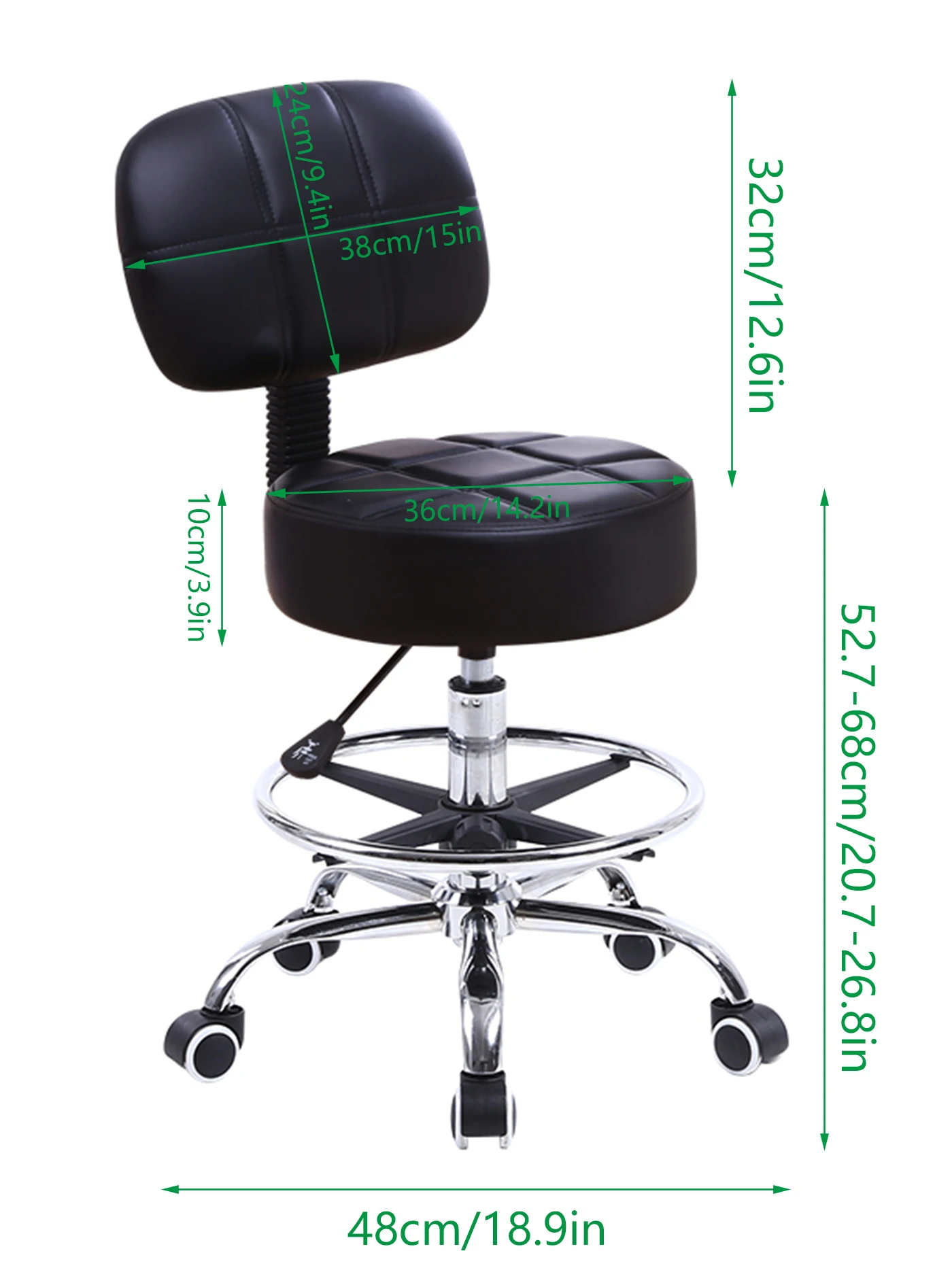 KKTONER Swivel Round Rolling Stool PU Leather with Adjustable Foot Rest Height Adjustable Task Work Drafting Chair with Back 2