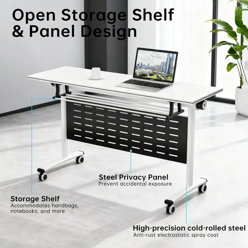 4Pack Folding Conference Table with Storage Shelf,Modern Mobile Meeting ...