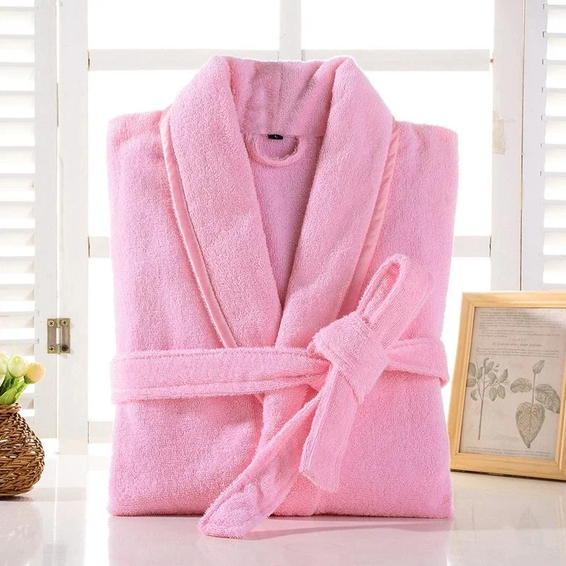 Terry Robe Women 100% Cotton Bathrobe Lovers Brown Robes Men Bathrobe Solid Towel Fleece Long Sleepwear Bridesmaid Robe White