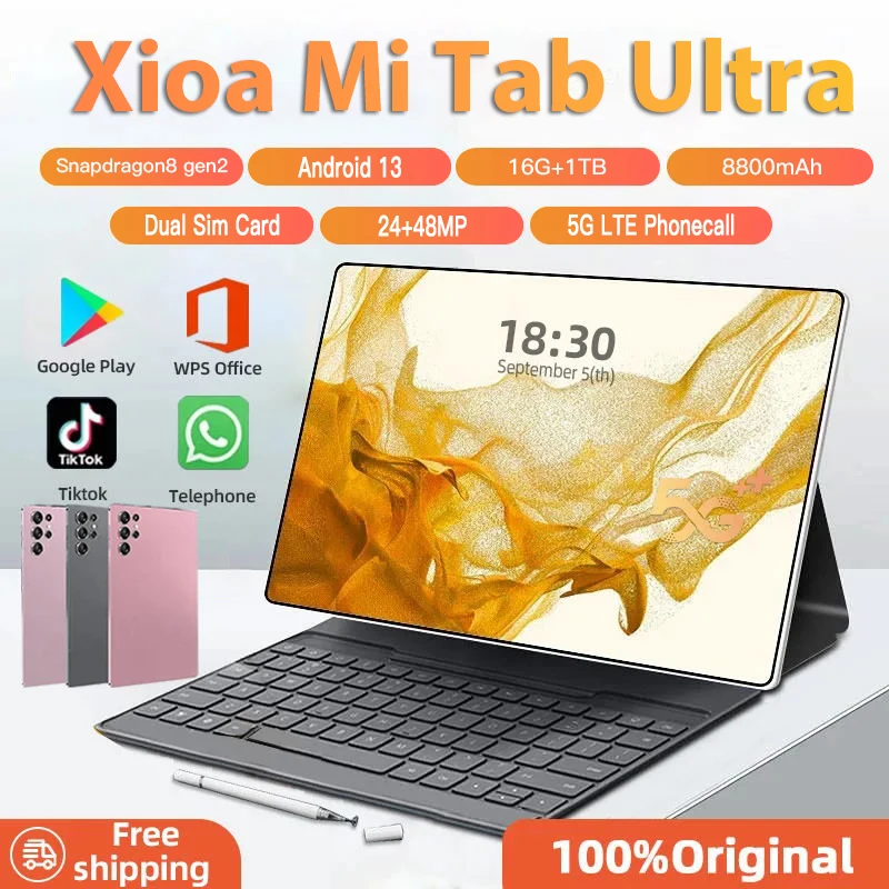 2024 오리지널 태블릿 미 패드 탭 울트라 스냅드래곤 8 세대, 12 인치 8800mAh 배터리, 16GB + 1TB 태블릿 PC, 안드로이드 13 잠금 해제