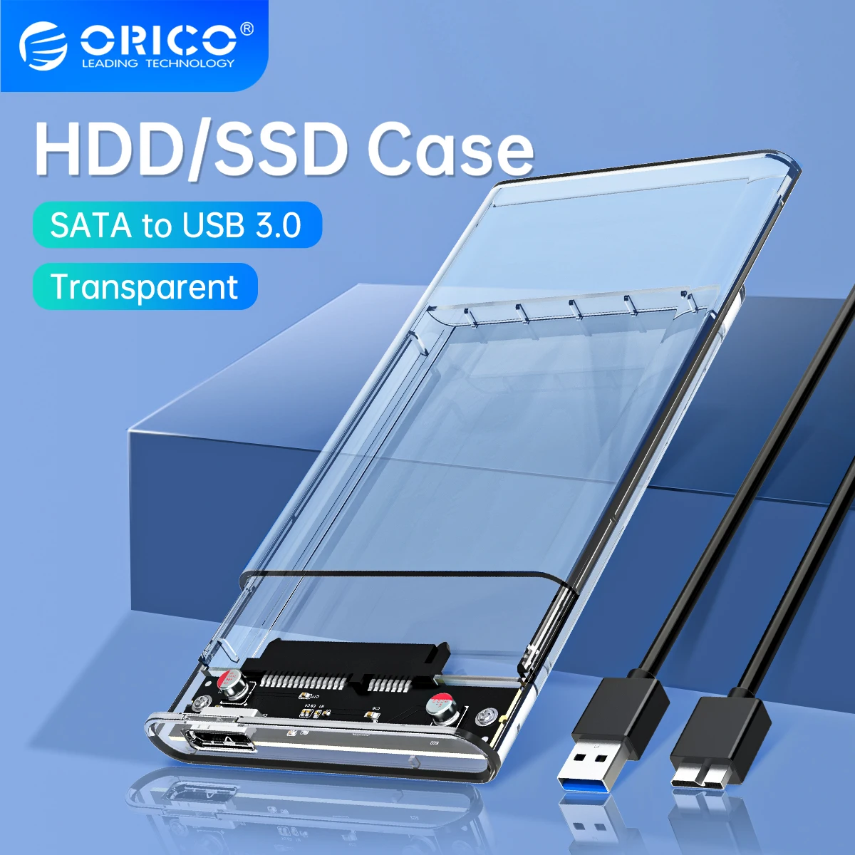 2.5 inch Transparent USB3.0 HDD Case SATA Hard Drive Enclosure Tool Free @US 