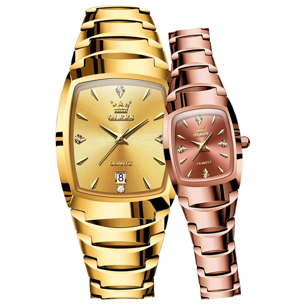 New OLEVS Couple Tungsten Steel Watches Pair Men And Women Fashion Luxury Waterproof Quartz Wristwatches Ladies Clock Reloj
