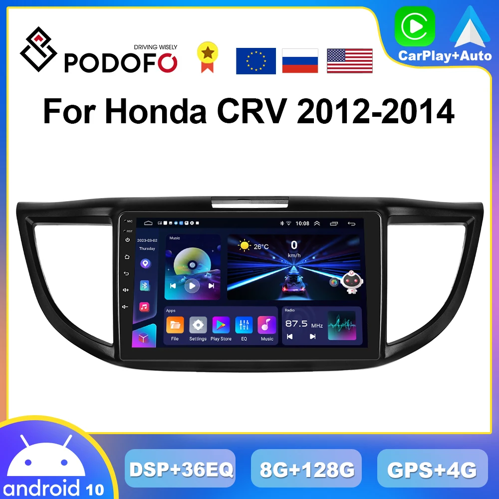 

Автомагнитола Podofo 4G CarPlay Android для Honda CR-V 2012-2014 мультимедийный плеер 2din головное устройство GPS стерео IPS DSP RDS Авторадио