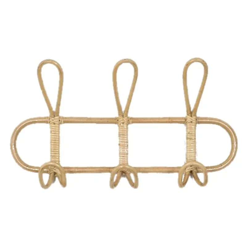Ins Rattan Wall Hooks Kids Garments Organizer Rack Clothes Hat Hanging Hook Bedroom Closets Kids Room Decor Storage Organizer