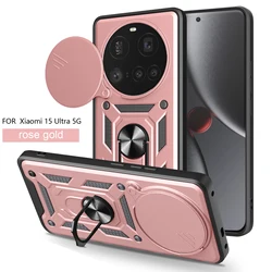 Magnetic Ring Holder Armor Phone Case with Slide Camera Protector and Durable Back Cover for Xiaomi 13 Ultra (SJ Rose Gold)