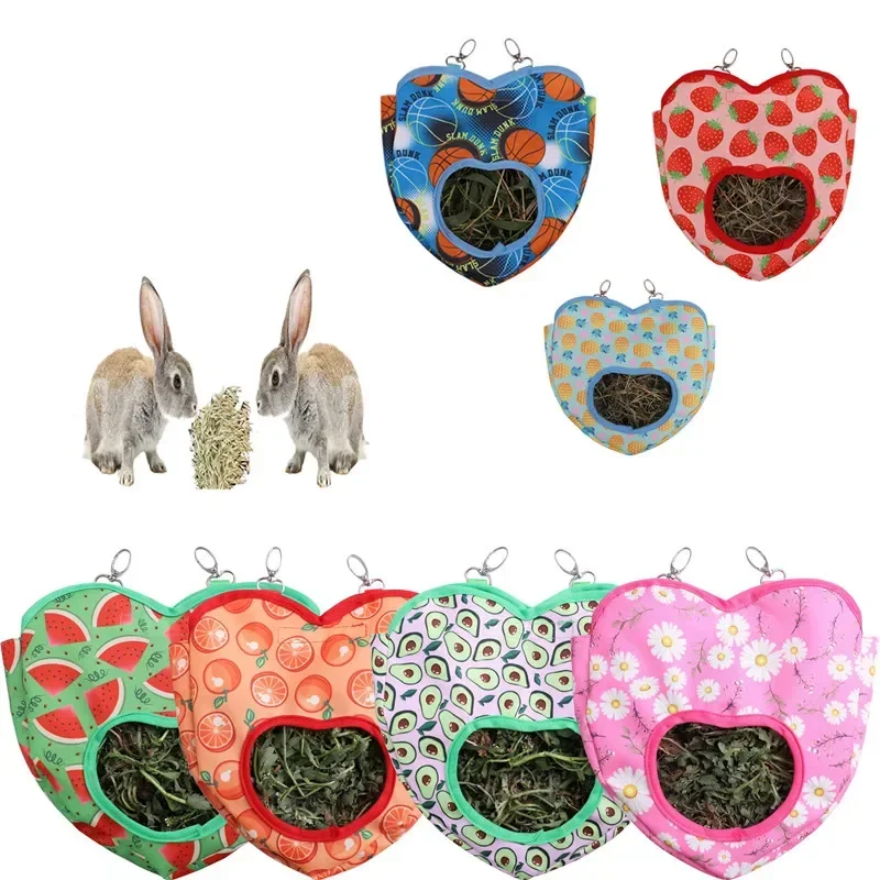 Heart-Shape Hay Bag Hanging Pouch Small Animals Feeder Holder Classic Rabbit Feeding Bag Guinea Pig Chinchilla Hanging Hay