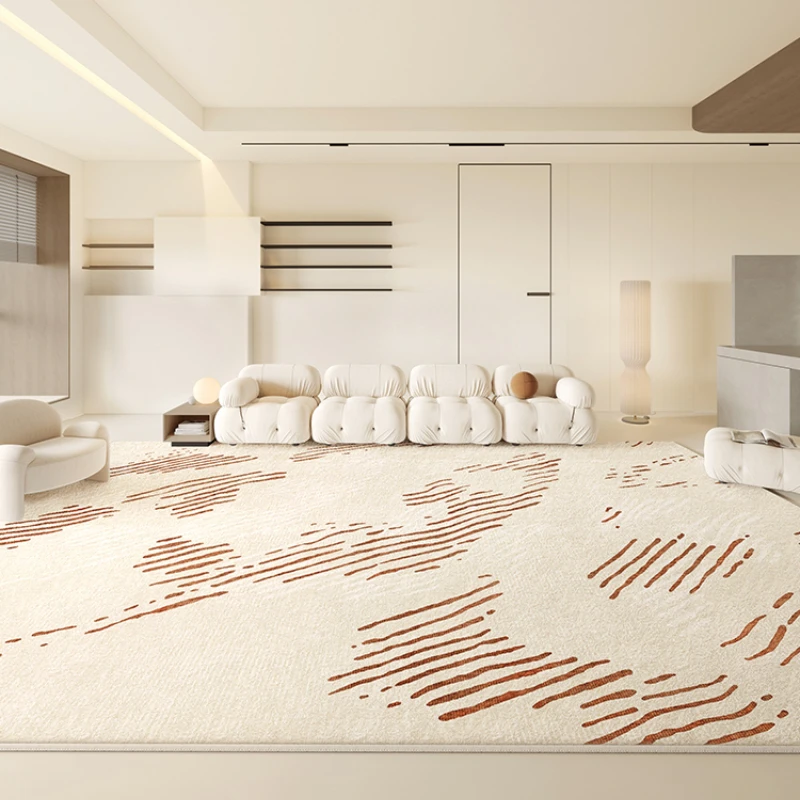 

Thicken Non-slip Lounge Rug Cream Carpets for Living Room Fluffy Soft Bedroom Decor Striped Carpet Light Luxury Study Floor Mat