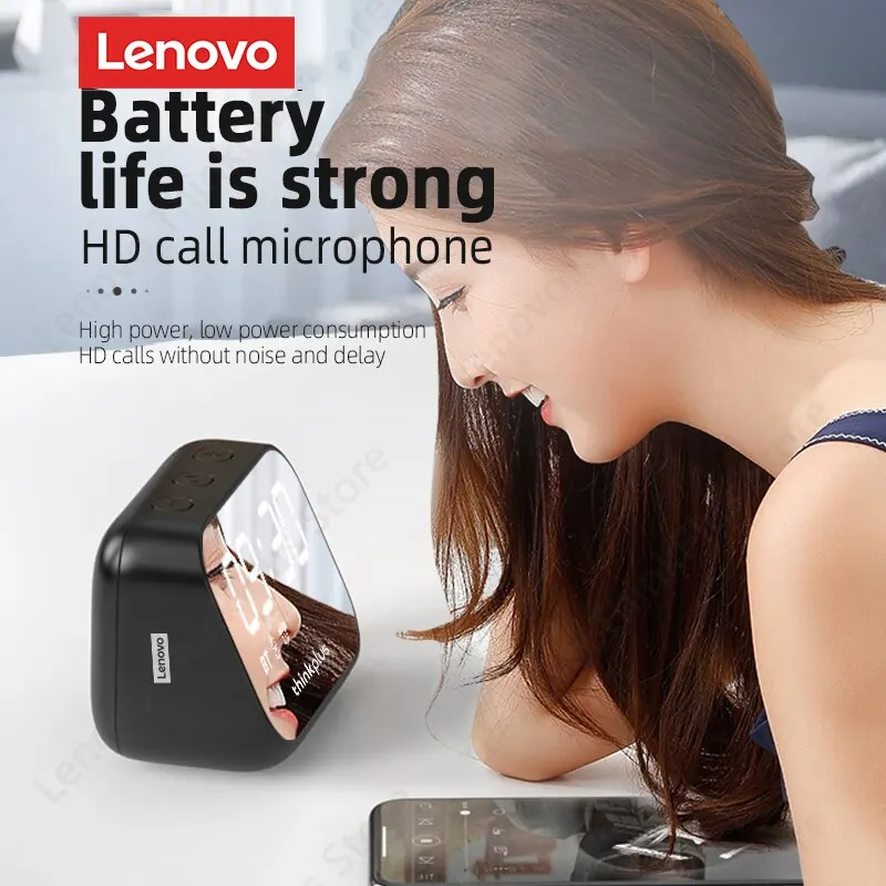 Portable speaker Lenovo TS13 Wireless BT Subwoofer Stereo 9D Surround LED Digital Smart Alarm Clock Mirror Design
