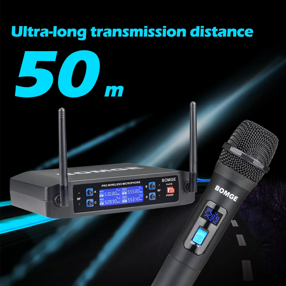 V102 V410 Professional Wireless Microphone Mic 2 Channel 4 Channels Karaoke VHF 50 Meters Range for Home Party Church Event